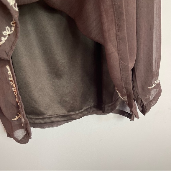 AML Brown Long Sleeve Sheer Top - Picture 4 of 15